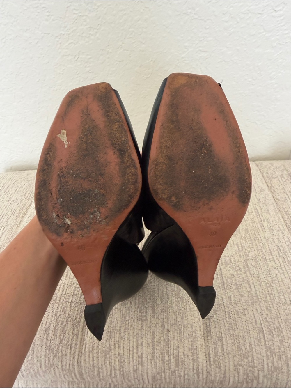 Alaia Black Leather Peep-Toe Slingback Wedges - Picture 6 of 7